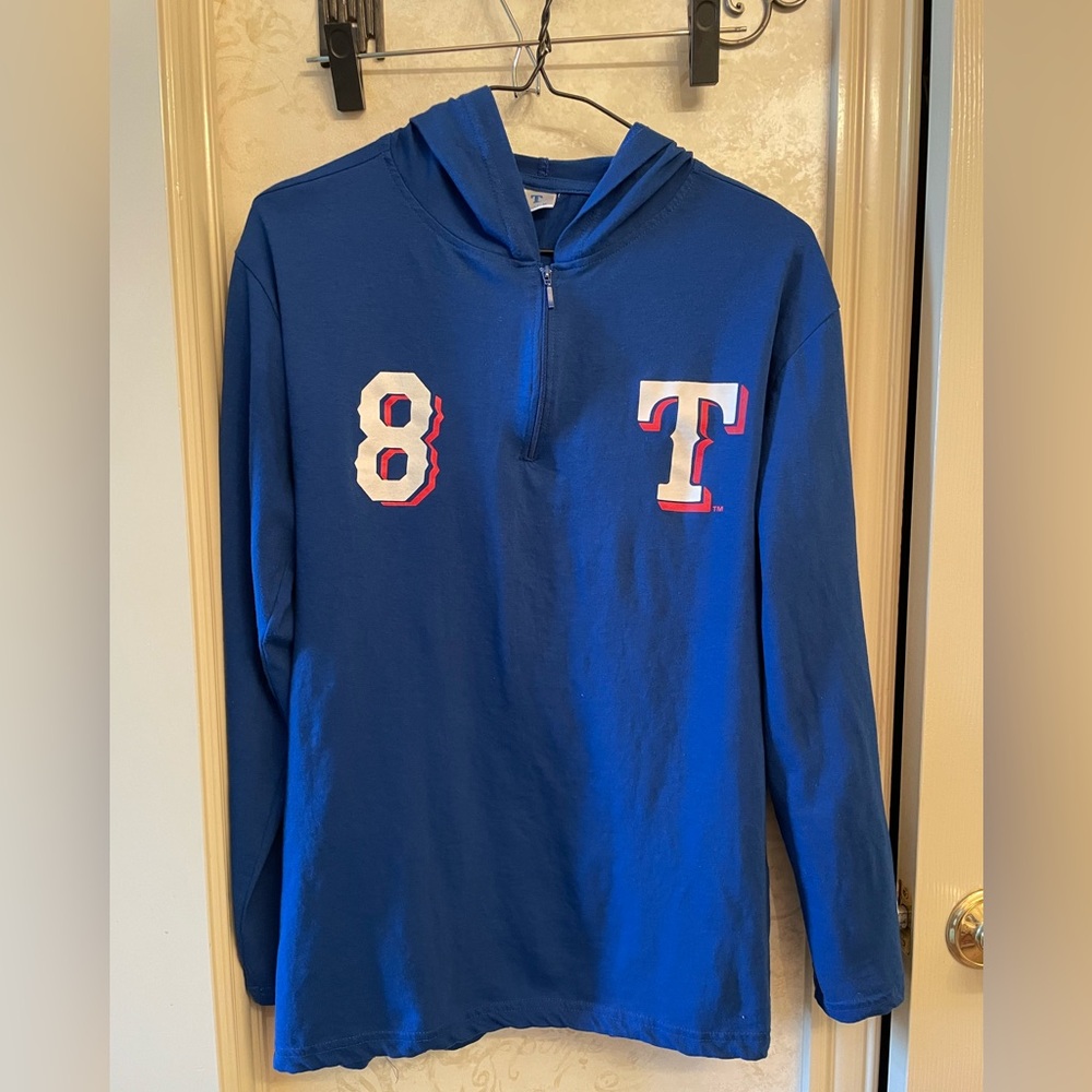 Texas Rangers Adult M Half Zip Long Sleeve Hooded Shirt